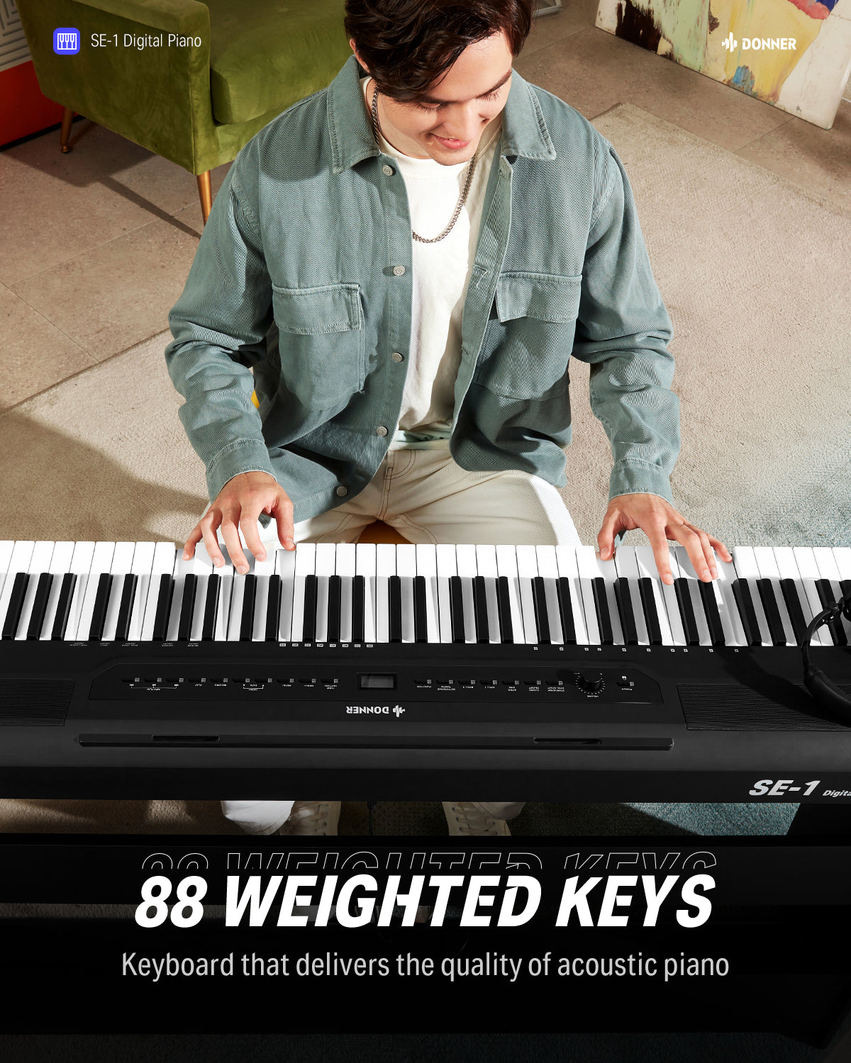 Donner SE-1 88 Key Graded Hammer Action Keys Arranger Keyboard Digital Piano Multifunctional with Stand donner music au