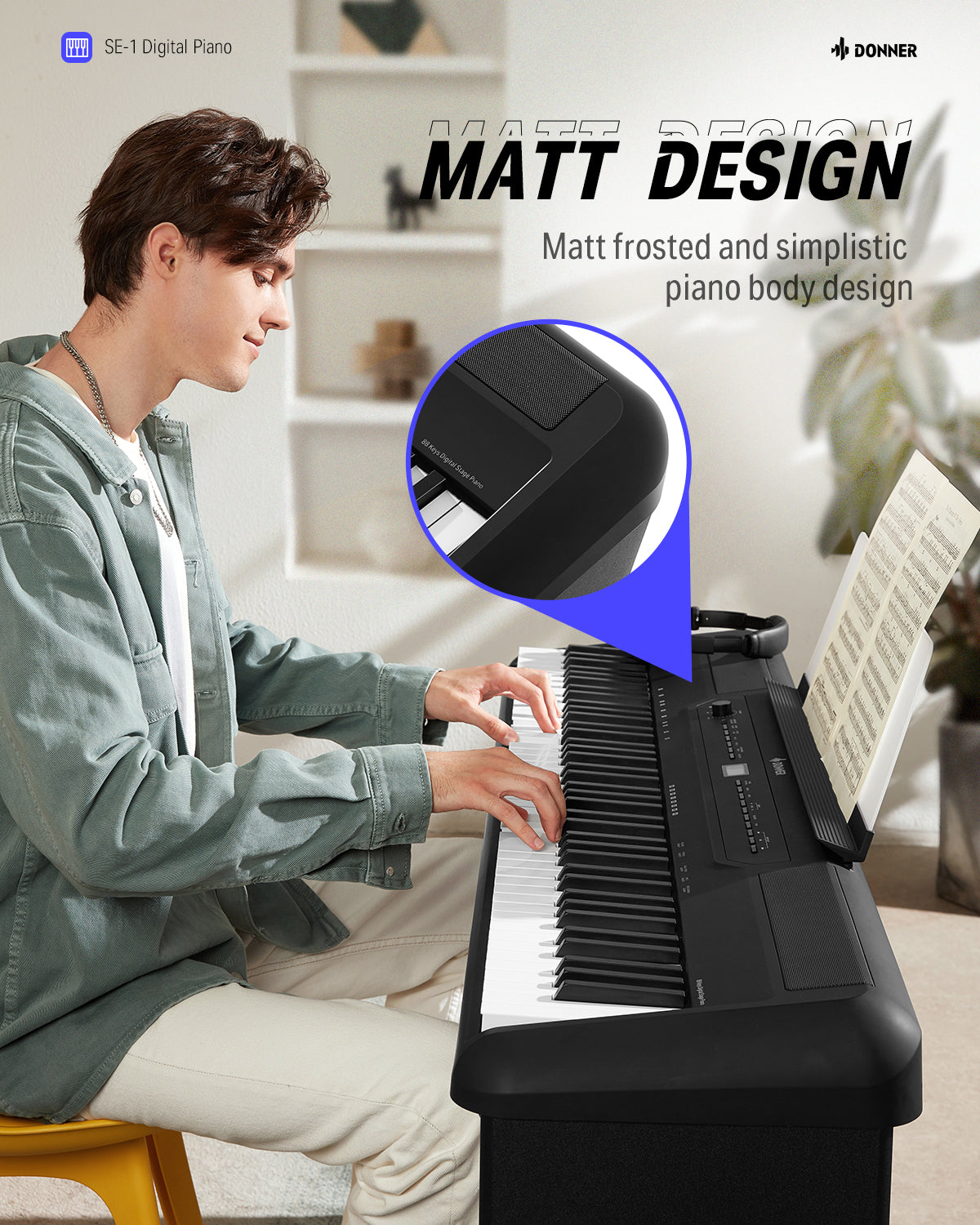 Donner SE-1 88 Key Graded Hammer Action Keys Arranger Keyboard Digital Piano Multifunctional with Stand donner music au