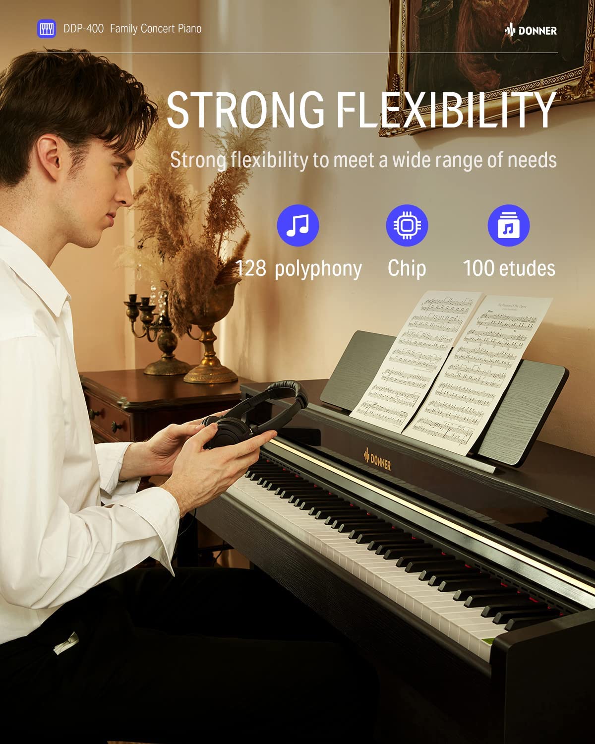 Donner DDP-400 88 Weighted Key Progressive Hammer Action Digital Piano with Furniture Stand & 3 Pedal for Professional donner music australia