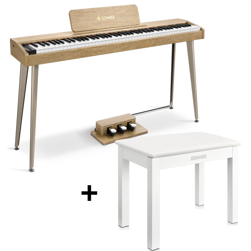 Donner DDP-60 88-Key Semi-Weighted Upright Keyboard Piano + Pedal + white bench donnermusic Australia