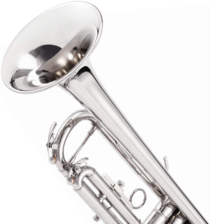 Eastar ETR-380N Trumpet Standard Student Bb Trumpet Set with 7C Mouthpiece,White Gloves,Cloth,Valve Oil,Cleaning Suit,Hard Case,Nickel - Donner music-AU